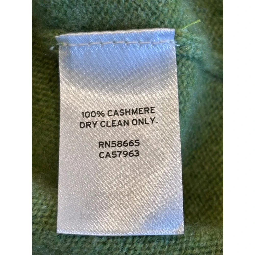 Nordstrom Womens 100% Cashmere Turtleneck Sweater Green Size L Side Slits Ribbed